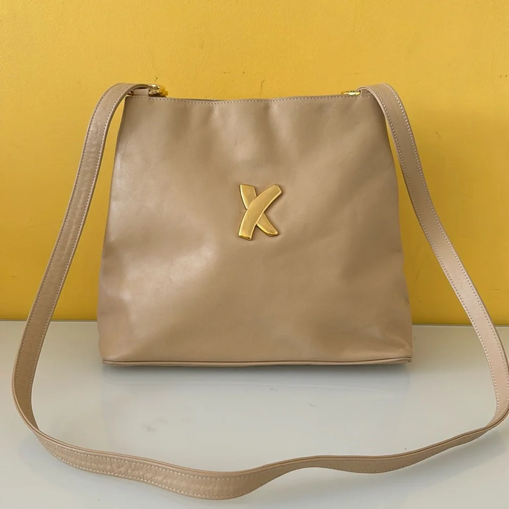 Paloma Picasso Vintage Beige Leather Crossbody Shoulder bag